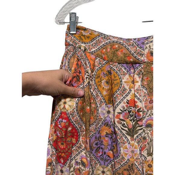 Farm Rio Toscana Pleated Wide Leg Pants Womens Small Orange Linen High Rise Boho - Picture 10 of 16